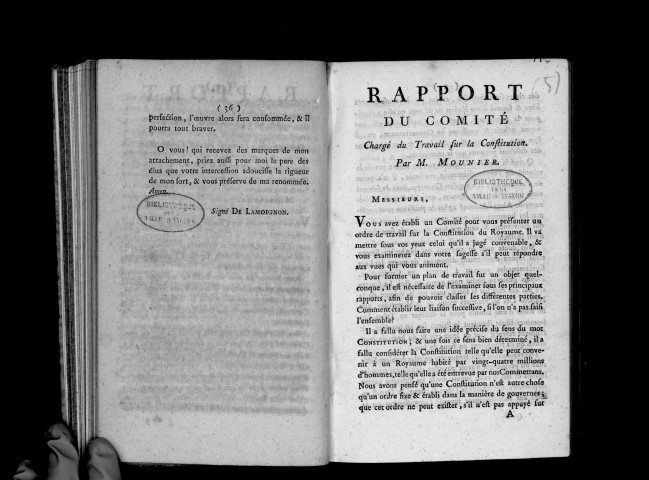 Rapport du comité chargé du travail sur la Constitution, par M. Mounier