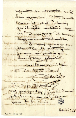Pièce 3 - Lettre de David d'Angers à Louis de Potter