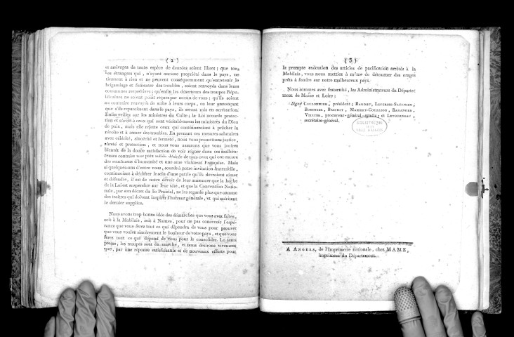 Les administrateurs du département de Maine-et-Loire, aux chefs des Français égarés, connus sous le nom de Chouans dans les districts de Châteauneuf, Segré et Angers