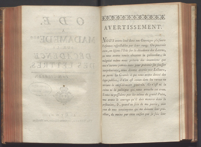 Ode à Madame de *** sur la décadence des lettres. Par M. Gilbert.