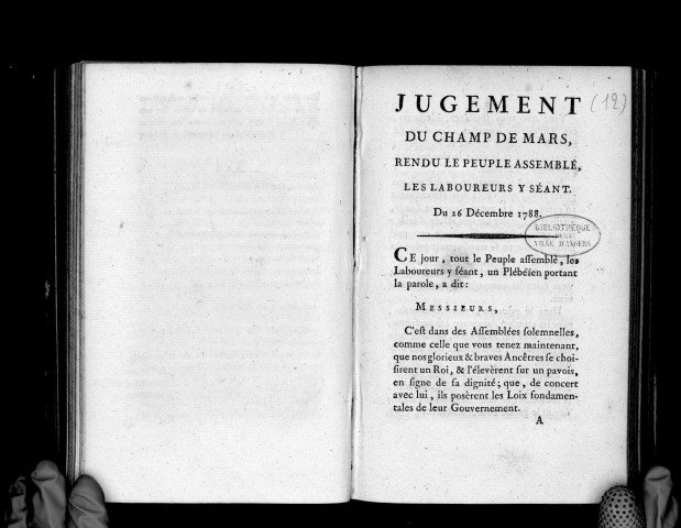 Jugement du Champ de Mars, rendu le peuple assemblé, les laboureurs y séant. Du 26 décembre 1788