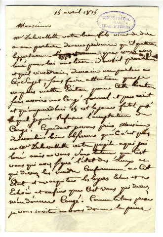 Correspondance de Grand Ménil [à M. Buarcini ?]