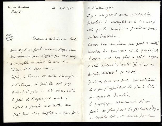 Lettre d'Edouard Monet à Jean Huré
