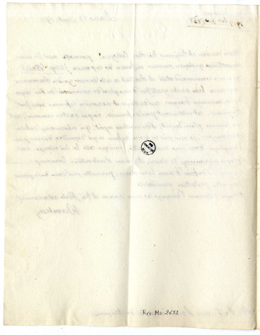Lettre de Charles-Henry Dambrey, chancelier de France et président de la Chambre des Pairs