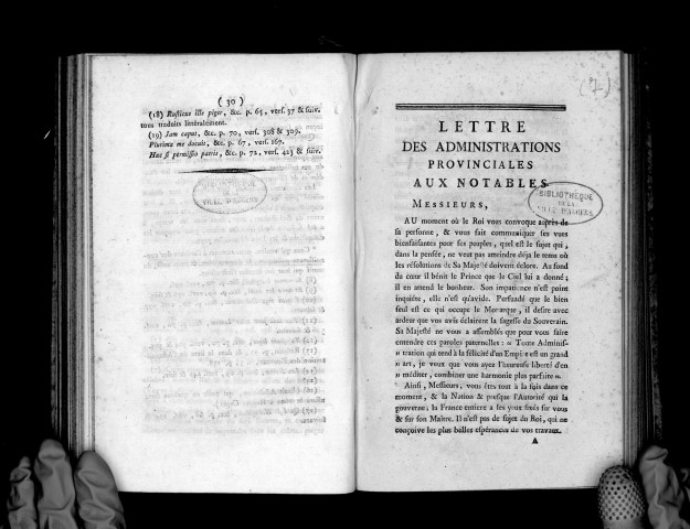 Lettre des administrations provinciales aux notables