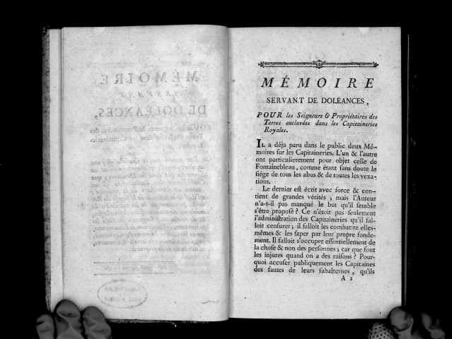 Mémoire servant de doléances pour les seigneurs et propriétaires des terres enclavées dans les capitaineries royales