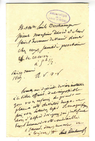 Correspondance d'Emile Deschamps avec Pierre-Jean David d'Angers