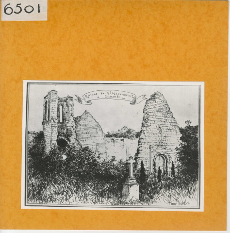 Cunault : Eglise Saint-Maxenceul, ruines (Atlas Célestin Port, planche 43, gravure)