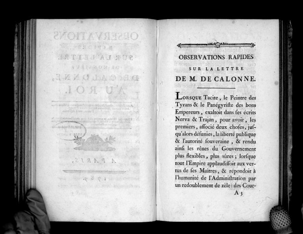 Observations rapides sur la lettre de M. de Calonne au roi