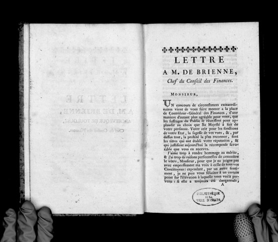 Lettre à M. de Brienne, archevêque de Toulouse, chef du Conseil des finances