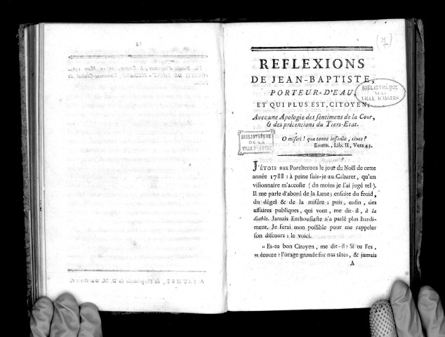 Réflexions de Jean-Baptiste, porteur d'eau, et qui plus est citoyen, avec une apologie des sentiments de la cour et des prétentions du tiers-état