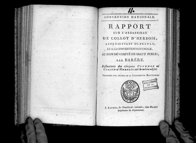 Rapport sur l'assassinat de Collot d'Herbois, lu à la Convention nationale par Barrère, 4 prairial an II