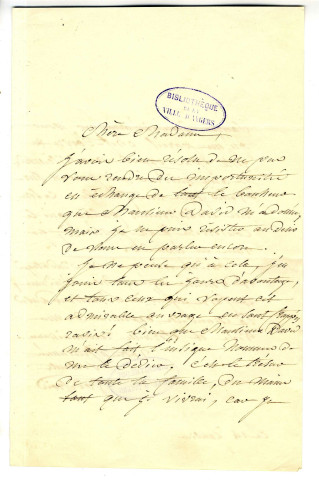 Correspondance de Mlle Godefroid [à Mme d'Angers]