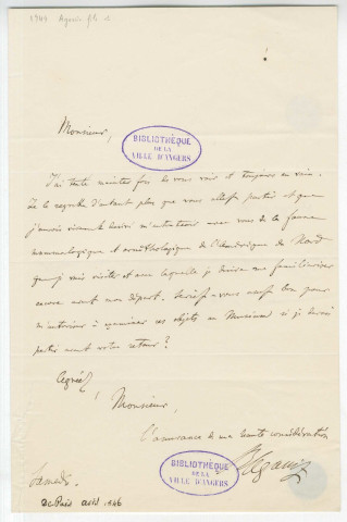 Correspondance d'Agassiz fils [à Isidore Geoffroy-Saint-Hilaire]