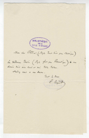 Correspondance de E. Béquet [à Pierre-Jean David d'Angers]