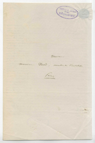 Correspondance de Alexandre Pierre Barginet [à Pierre-Jean David d'Angers]