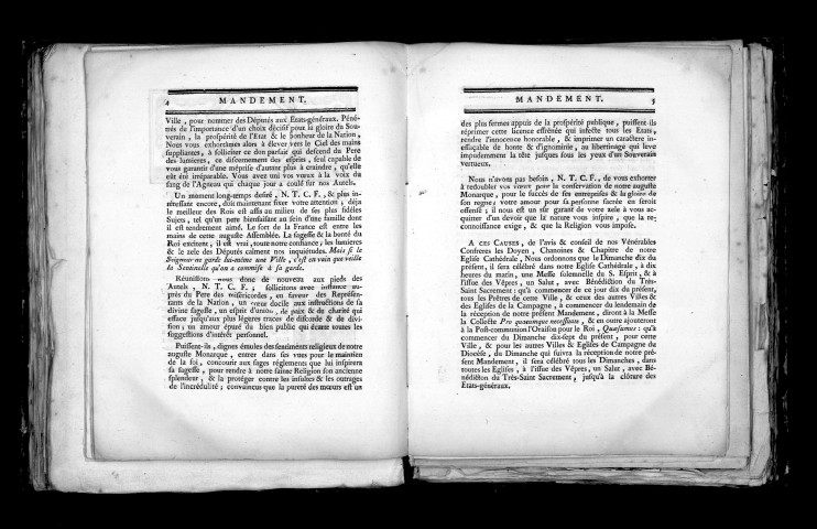Mandement de Mgr l'évêque d'Angers qui ordonne des prières pendant la tenue des Etats généraux