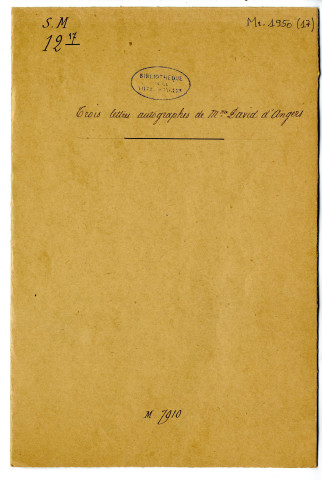 17 - 3 lettres autographes de Mme David d'Angers