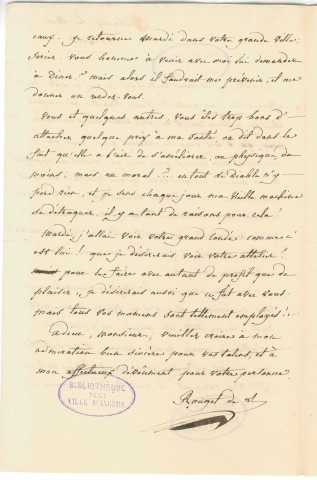 Correspondance de Rouget de Lisle adressée à Pierre-Jean David d'Angers ; correspondance entre Paul Leferme et Léopold Delisle au sujet d'un manuscrit de la Marseillaise copié par Rouget de Lisle
