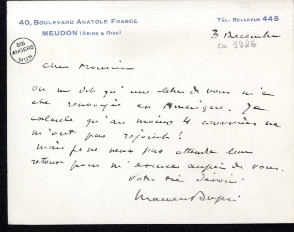 Lettres de Marcel Dupré à Jean Huré