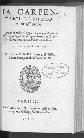 Ja. Carpentarii, regii professoris, Oratio. Quam in auditorio regio, cum interpretationem sphaerae