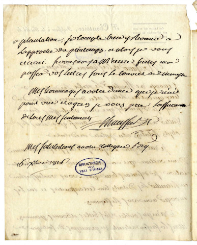 Correspondance de Chaussier, professeur a la Faculté de Médecine de Paris [au Dr Maillocheau]