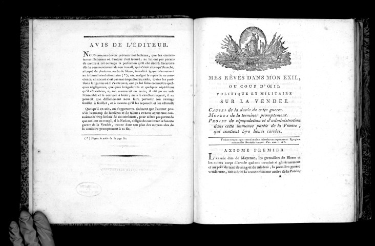 Mes rêves dans mon exil, ou coup d'oeil politique et militaire sur la Vendée..., par le citoyen Hector Legros, adjudant général