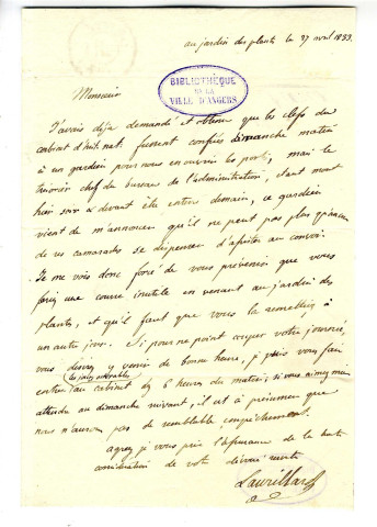 Correspondance de Laurillard [à Pierre-Jean David d'Angers]