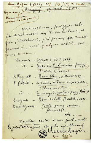 Lettres de René Bazin