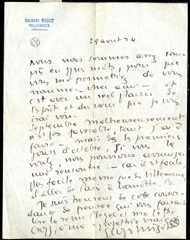 Lettres de Georges Migot à Jean Huré