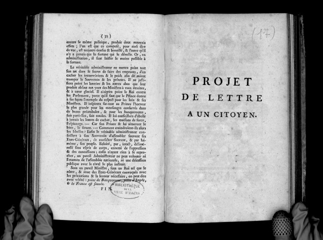 Projet de lettre à un citoyen sur son discours projeté aux trois ordres de l'assemblée du Berry