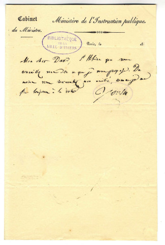 Correspondance de Cousin (Ministre) avec Pierre-Jean David d'Angers