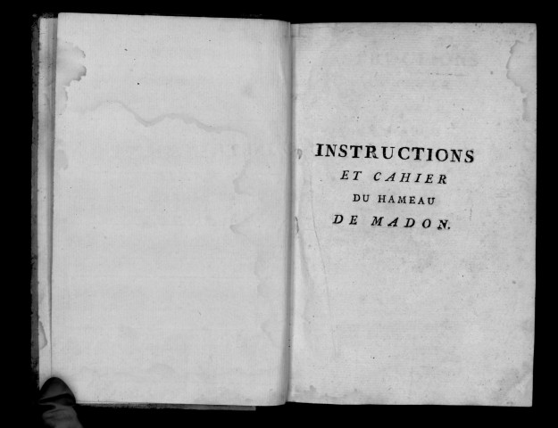 Instructions et cahier du hameau de Madon