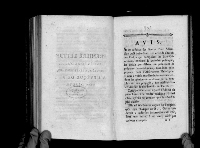 Première lettre de l'évêque d'A..., député aux Etats-Généraux, à l'évêque de B..., non député