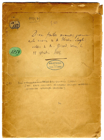 Dossier provenant de la succession de Blordier-Langlois, acheté en 1885
