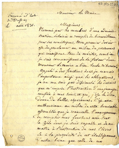 Discours de Jean-Michel Mercier, de Versailles, peintre d'histoire, aux distributions des prix de l'Ecole de dessin d'Angers dont il était directeur