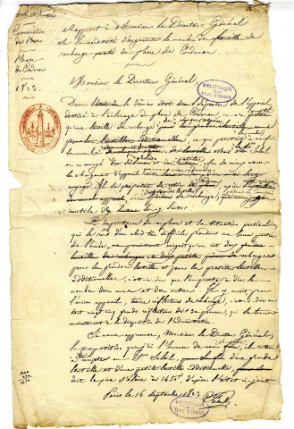 Correspondance de Fresnel [au Directeur général des Ponts et Chaussées]