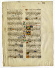 Feuillet détaché du livre VI d'un manuscrit du "Code de Justinien" copié et enluminé par le Maître du Retable Beaussant pour Pierre de Laval (1442-1493), archevêque de Reims, abbé de Saint-Aubin et Saint-Nicolas d'Angers.