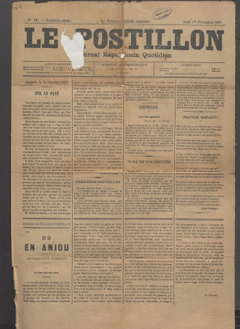 Le postillon. 1er nov. 1883 (1re année, n° 12)