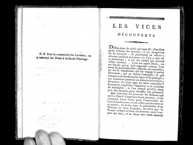 Les Vices découverts, ou avis à mes concitoyens sur quelques objets importants relatifs à l'état présent des affaires