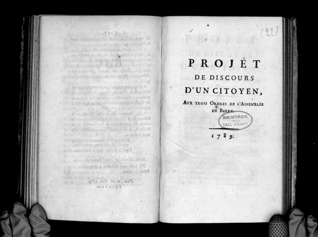 Projet de discours d'un citoyen aux trois ordres de l'assemblée de Berry