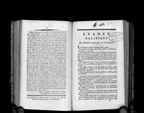 Examen pacifique du serment exigé par la Constitution