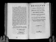 Résultat des séances des Estats de Bretagne convoqués à Rennes par Sa Majesté, suivi de la réponse du roi donnée aux députés du Parlement de Bretagne le 25 janvier 1789