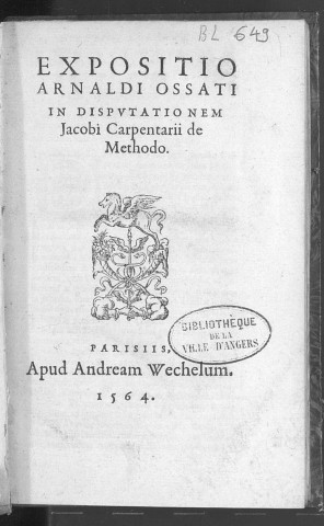 Expositio Arnaldi Ossati in disputationem Jacobi Carpentarii de methodo