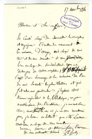 Correspondance de Ch. Cauchy avec Pierre-Jean David d'Angers