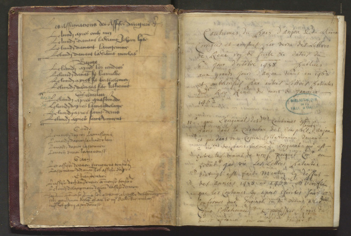 Coutumes d'Anjou, rédaction de 1458-1462
