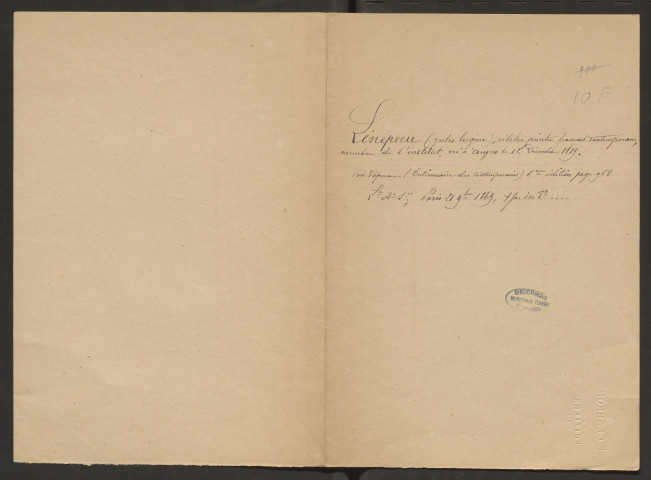 Lettre autographe de Jules Lenepveu à Bodinier, 21 septembre 1869