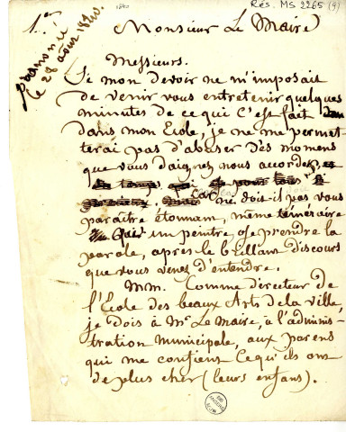 Discours de Jean-Michel Mercier, de Versailles, peintre d'histoire, aux distributions des prix de l'Ecole de dessin d'Angers dont il était directeur