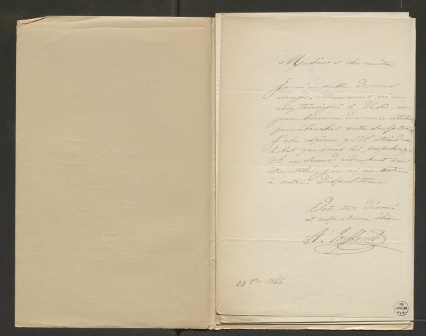 Correspondance passive de Pierre-Jean David d'Angers provenant de la collection d'André Bruel. Dossier 9, Lettres autographes de Fr. Chr. Arm. Toussaint à David d'Angers