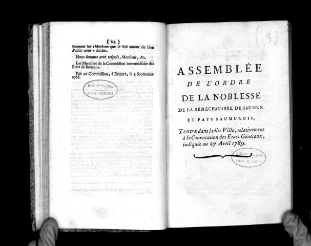 Assemblée de l'ordre de la noblesse de la sénéchaussée de Saumur et pays saumurois du 27 avril 1789